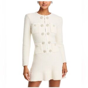 Self-Portrait Tweed Long Sleeve Mini Dress